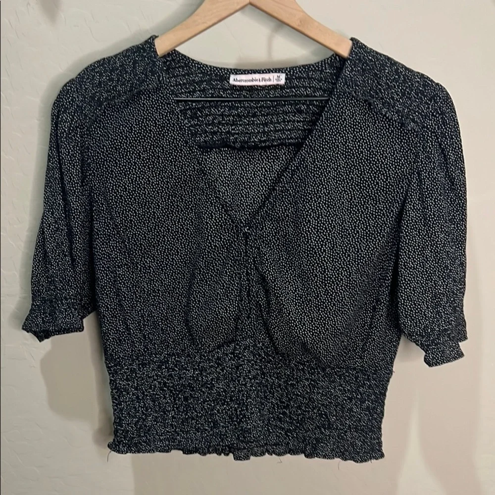 Abercrombie & Fitch Blouse Top Shirt Smock Puff Black White Dot Crop Halter